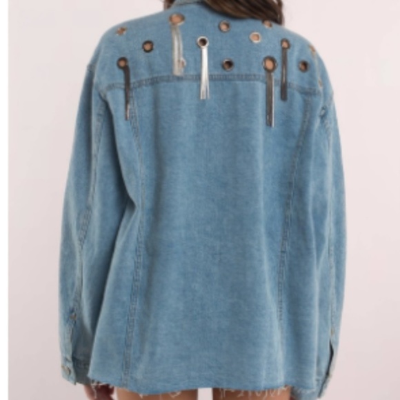Metal Fringe & Grommet Denim Jacket - Picture 3 of 5